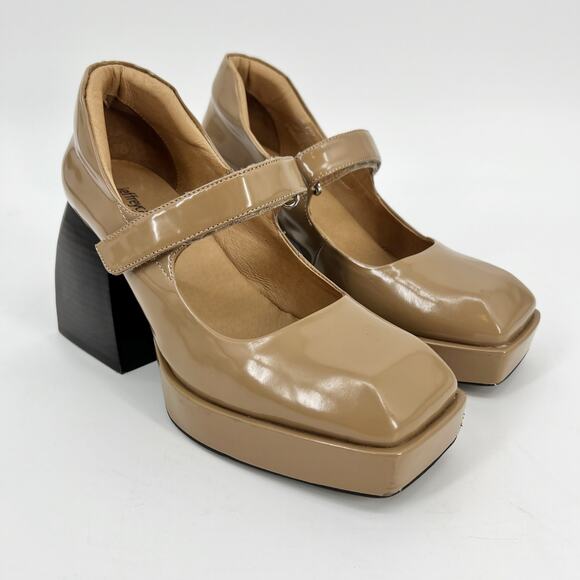Jeffrey Campbell Reine Platform Mary Jane Womens 8 Tan Natural Block Heel Pump - Picture 1 of 13
